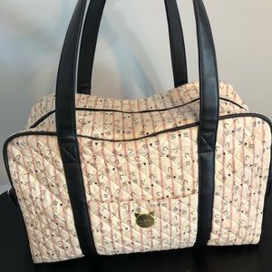 Betsey Johnson Cat Theme Pink and Black Quilted Tote Duffel Weekender Bag